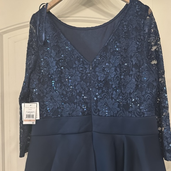 Jessica Howard Blue Lace Bodice Peplum 3/4 Sleeve Formal Evening Dress - Picture 3 of 4